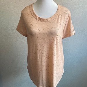 50th Street Size PL Pullover Short Sleeve Tab Front Pocket Round Neck Peach